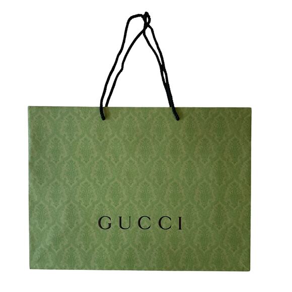Authentic GUCCI Green Paper Shopping Gift Bag Tote 23 x 17 x 5.5 NEW - Picture 1 of 9